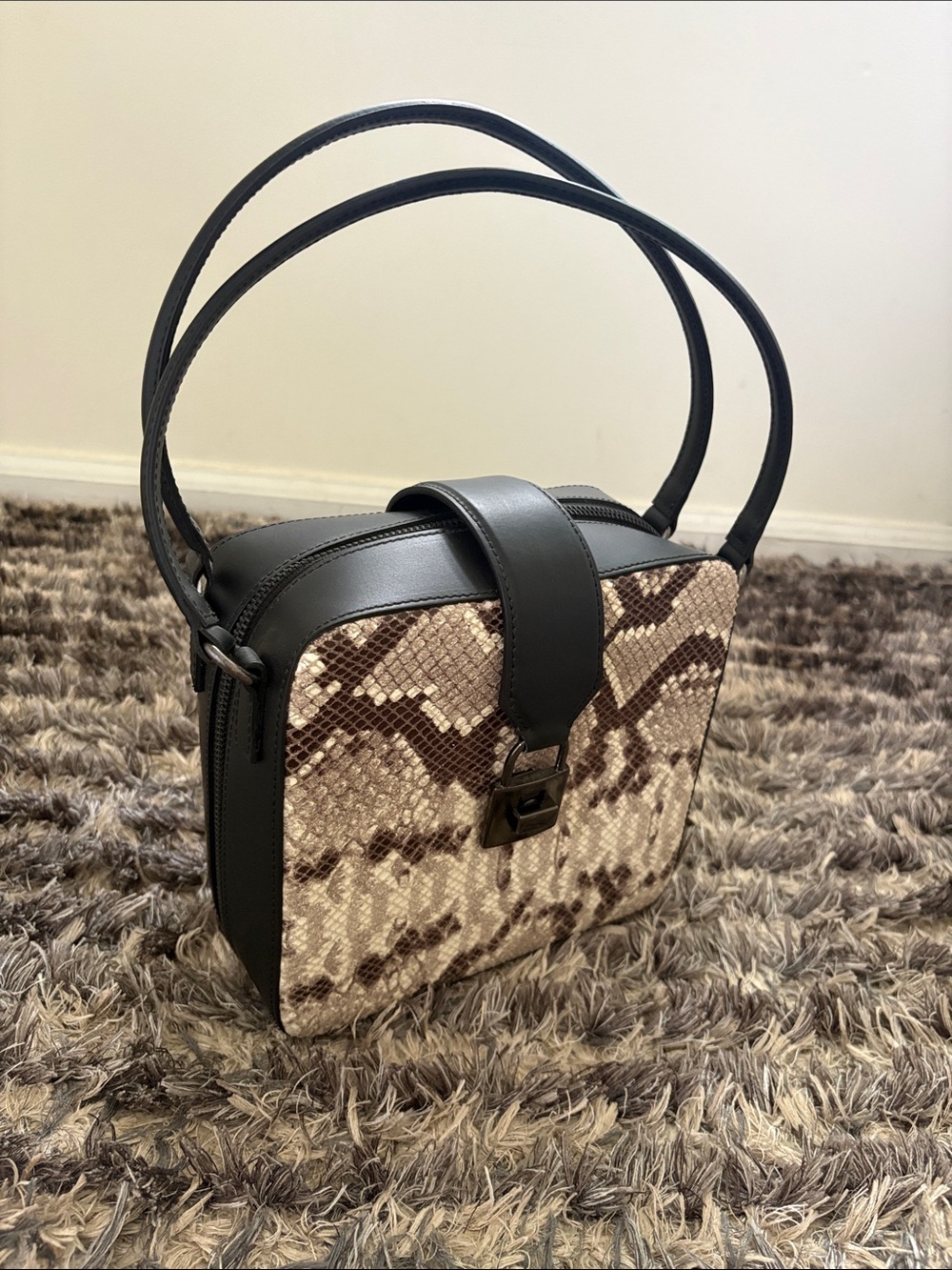 VITTORIA NAPOLI Italy Snakeskin Leather Box Bag Crossbody Top Handle Handbag
